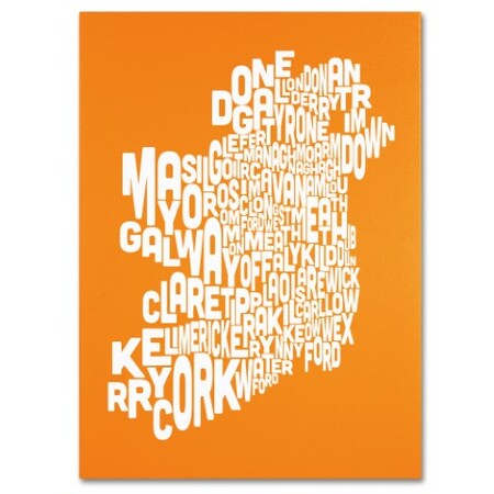 Michael Tompsett 'ORANGE-Ireland Text Map' Canvas Art,35x47